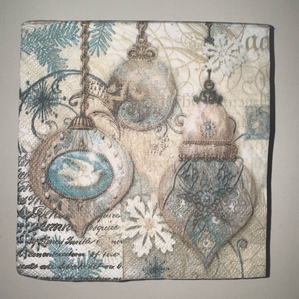 Decorative Holiday Paper Napkins With Ornaments.  2 sets of 20 available.